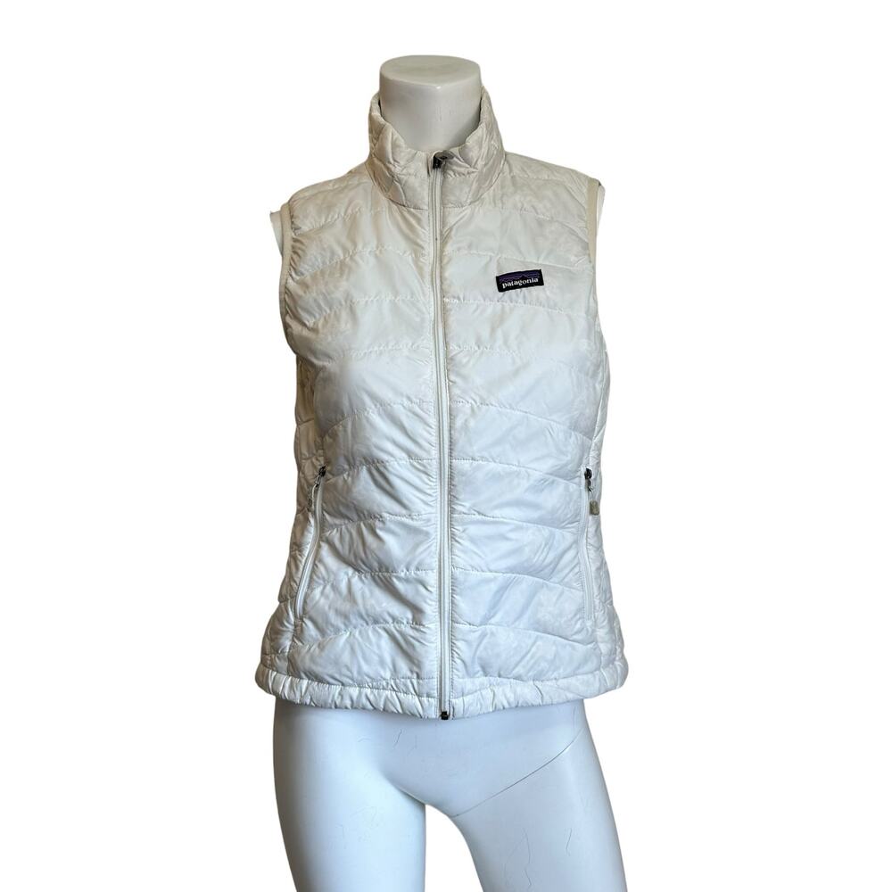 Patagonia White Goose Down Puffer Vest "Facebook" Branded Flawed sz S